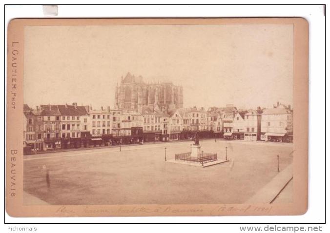 Photo BEAUVAIS  Vue Generale Place Statue 1884 Photo Sur Carte - Anciennes (Av. 1900)