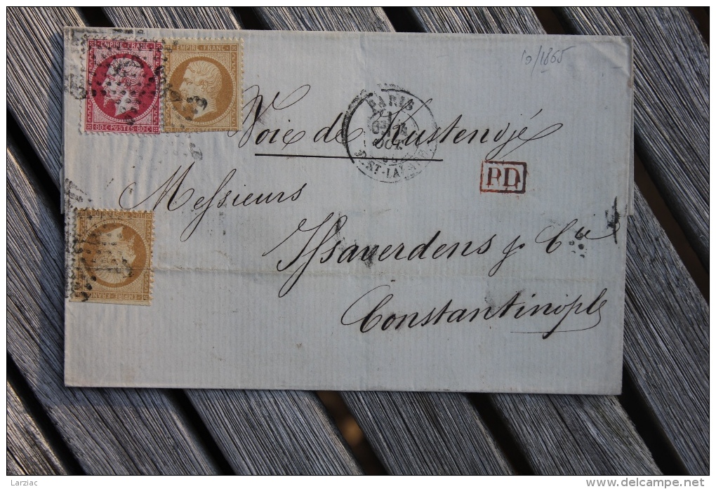 Lettre Pour Constantinople Affranchissement Type Napoléon Oblitération Paris Rue St-Lazare étoile 2 Voie De Kustendjé - 1849-1876: Classic Period