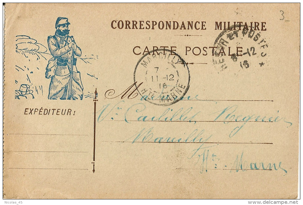 France - Carte Postale Correspondance Militaire - 1ere Guerre Mondiale - Briefe U. Dokumente