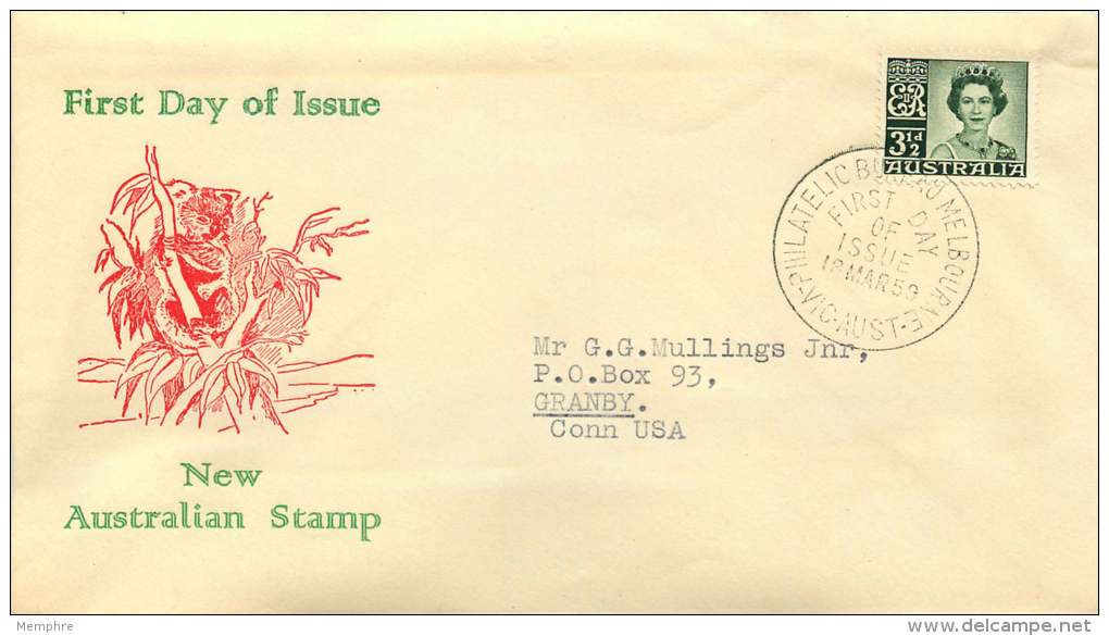 1959  Queen Elizzabeth II  3&frac12; D. Definitive  On Unidentified Generic Cachet  Addressed To USA - Primo Giorno D'emissione (FDC)