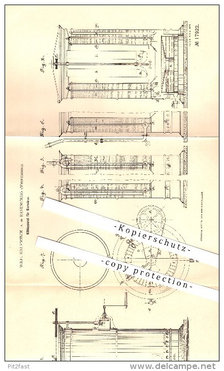 Original Patent - Wilh. Malmwieck Jr. In Ravensburg , 1881 , Kühlapparat Für Bierwürze , Brauerei , Alkohol !!! - Historische Dokumente