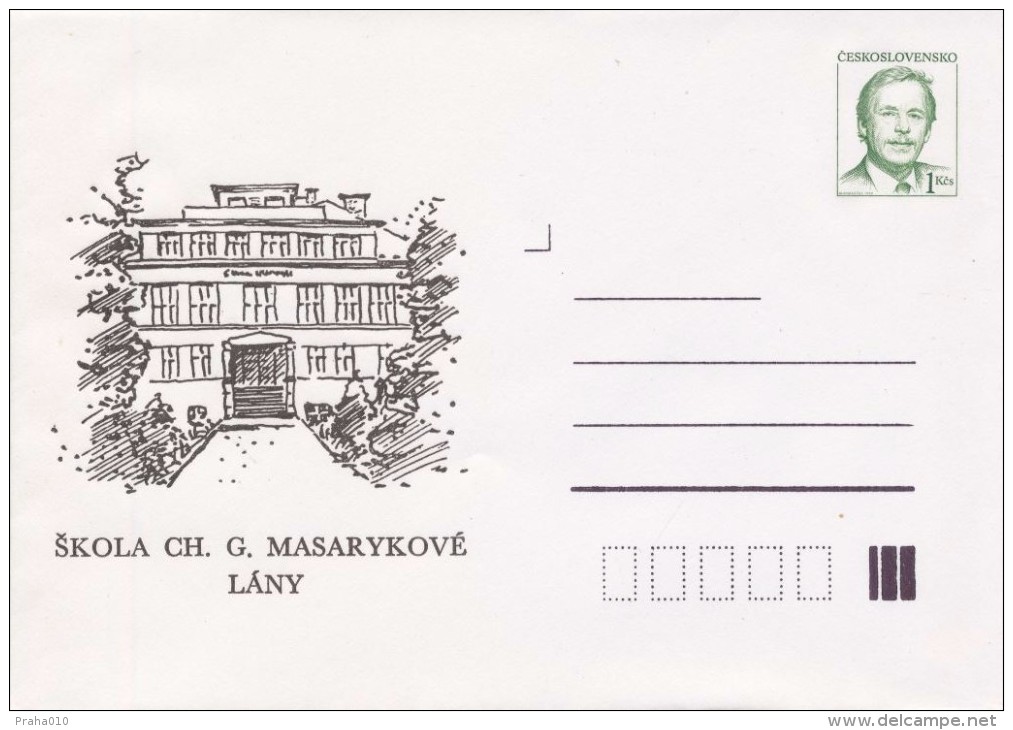 J0857 - Czechoslovakia (1992) Postal Stationery / President Vaclav Havel: Lany - School Ch. G. Masaryk - Omslagen