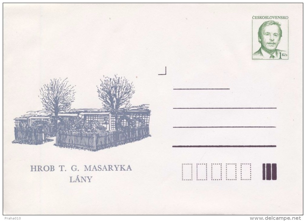 J0855-57 - Czechoslovakia (1992) Postal Stationery / President Vaclav Havel: Lany - Grave, Castle Chapel, School (3 Pcs. - Covers