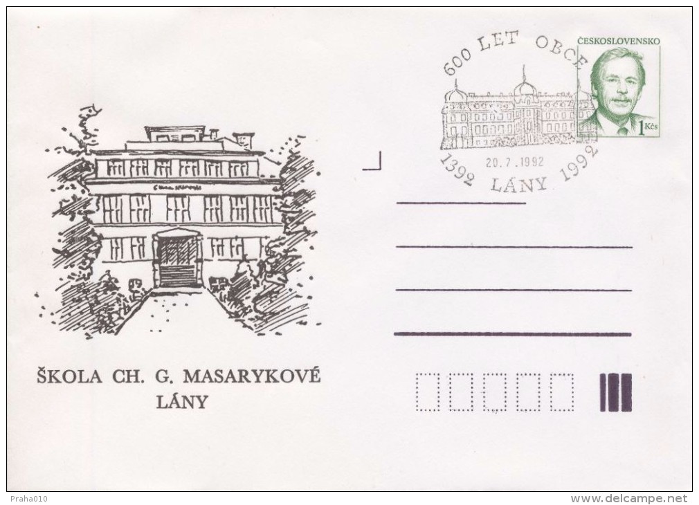 J0860 - Czechoslovakia (1992) Postal Stationery / President V. Havel: Lany - School Ch. G. Masaryk (600 Years Of Village - Sobres
