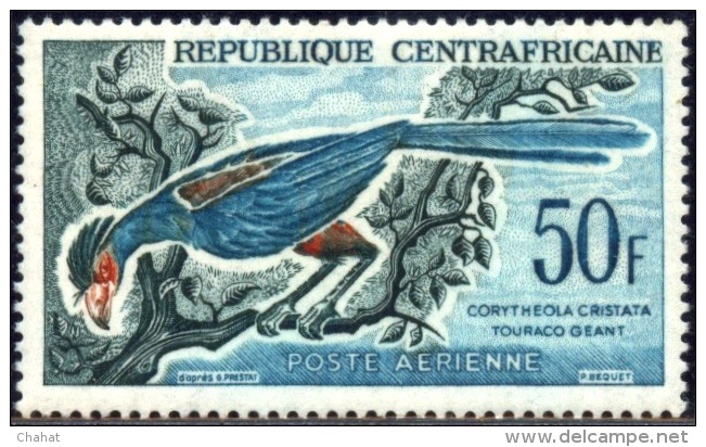 BIRDS-GREAT BLUE TOURACO-CENTRAL AFRICA-1962-MNH-B4-255 - Cuckoos & Turacos