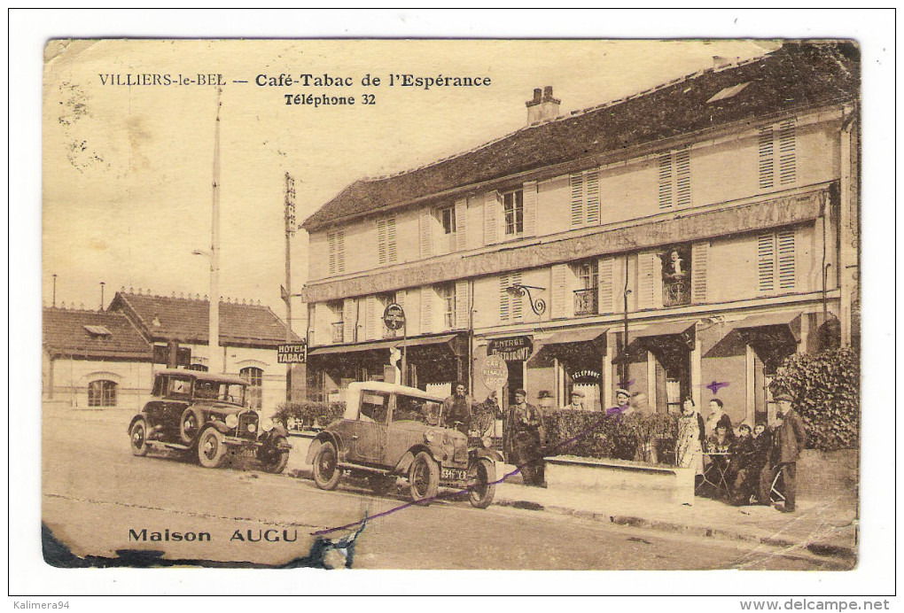 VAL  D' OISE  /  VILLIERS-le-BEL  /  CAFE-TABAC  DE  L' ESPERANCE , MAISON  AUGU  ( Automobiles Années 20 ) - Villiers Le Bel