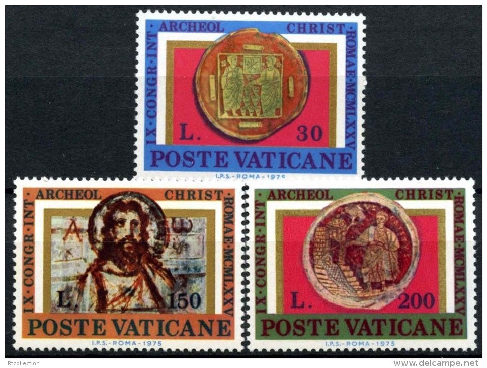 Vatican City 1975 Archaeology Archaeological Congress Religions Archeol Christ Religious Coin Stamps MNH SG#640-642 - Archaeology