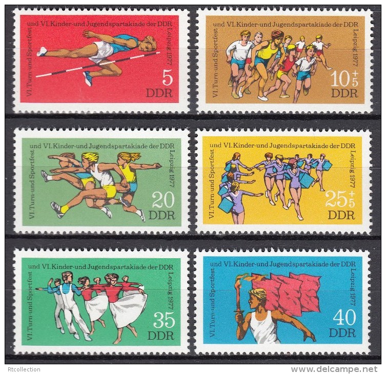 Germany GDR 1977 Sports Festival Gymnastics High Jump Dance DDR Stamps MNH Sc#1834-37 Michel Nr. 2241-2246 SGE1956-1961 - Springreiten