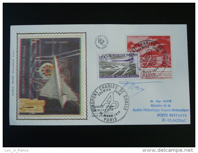 FDC Hommage à Charles De Gaulle Vignette Concorde 1974 Signée Pierre Forget Ref 54243 - Concorde