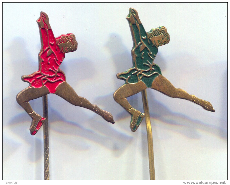 FIGURE SKATING -  Vintage Pin  Badge, 2 Pieces - Eiskunstlauf