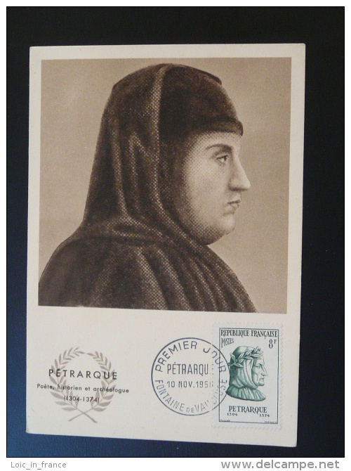 Carte Maximum Card 1956 Petrarque écrivain Medieval Fontaine De Vaucluse Ref 58939 - Schriftsteller