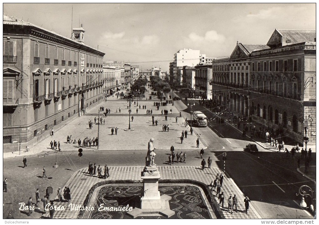 BARI-CORSO VITTORIO EMANUELE-AUTOBUS-1954-TIMBRO MOSTRA STORICA NAZIONALE DELLA MINIATURA-PALAZZO VENEZIA ROMA - Bari