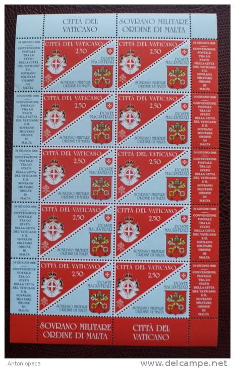 VATICAN 2008 - CONVENZIONE POSTALE CON LO SMOM - SPLENDID SHEET OF 10 MNH** - Blocs & Feuillets