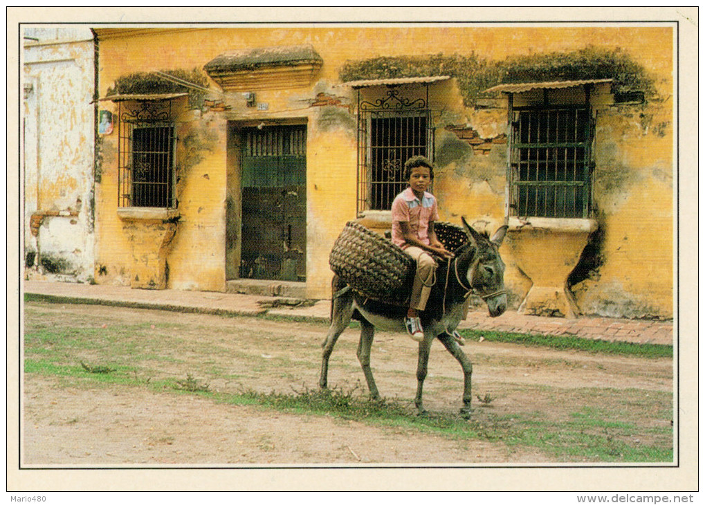 COLOMBIA  MOMPOS:  RAGAZZO  SULL' ASINO       (NUOVA CON DESCRIZIONE DEL SITO SUL RETRO) - Colombia