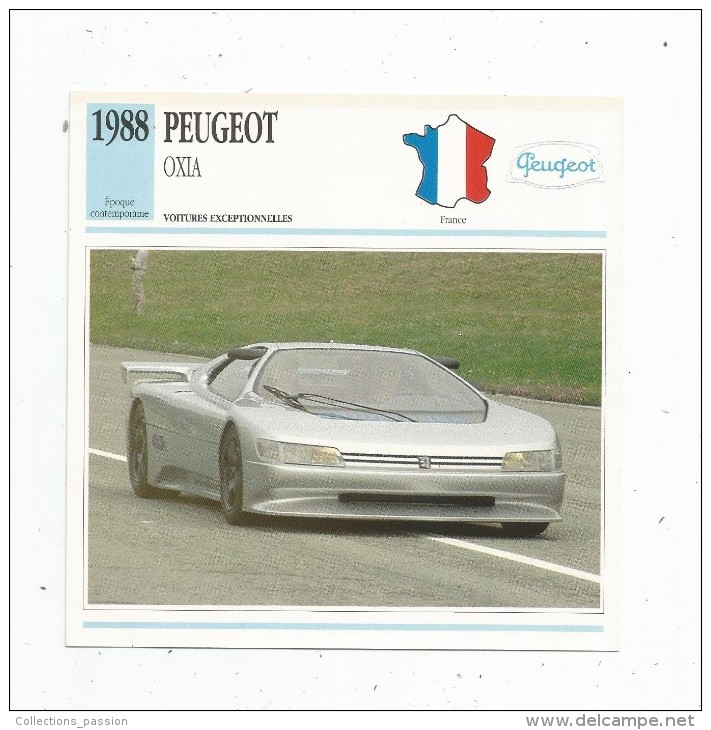 Fiche Illustrée , Automobile , Voitures Exceptionnelles , Edito-service , France , 1988 , Peugeot , Oxia - Coches