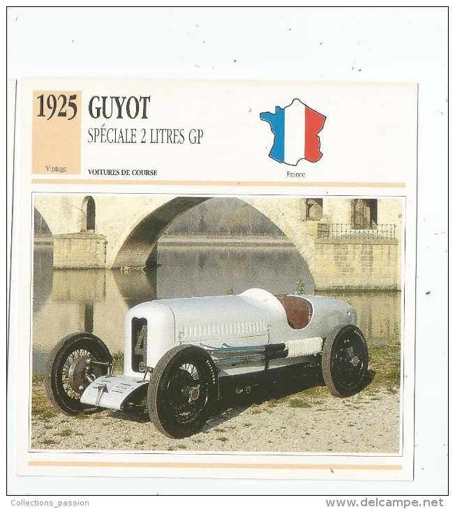 Fiche Illustrée , Automobile , Voitures De Course , Edito-service , France , 1925 , Guyot , Spéciale 2 Litres GP - Auto's