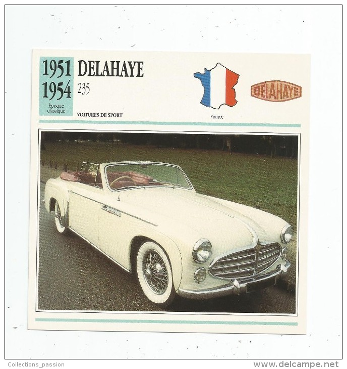 Fiche Illustrée , Automobile , Voitures De Sport , Edito-service , France , 1951/1954 , Delahaye 235 - Voitures