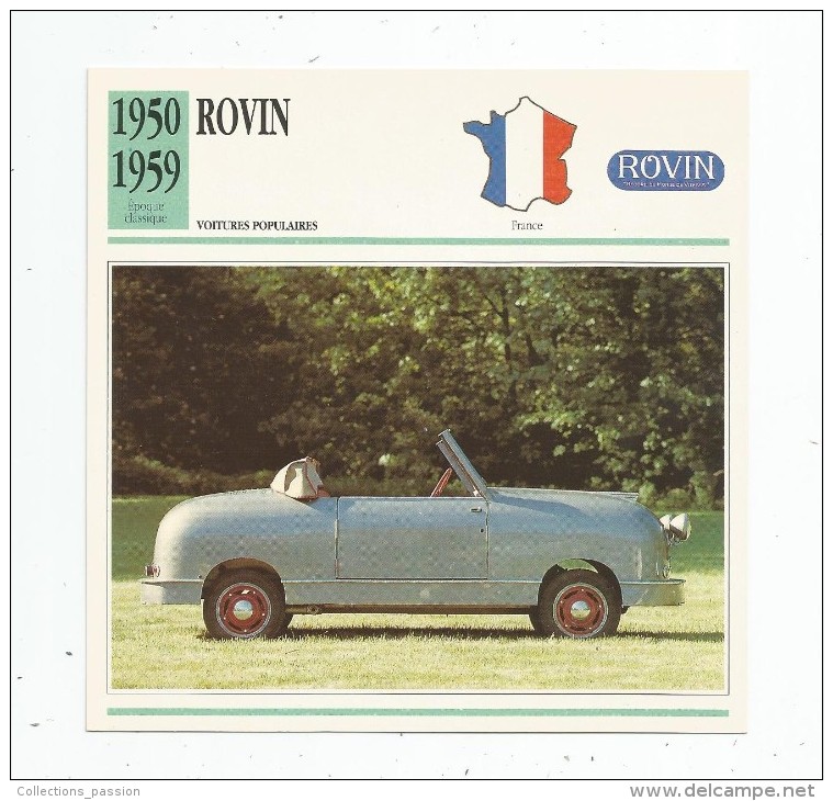 Fiche Illustrée , Automobile , Voitures Populaires , Edito-service , France , 1950/1959 , ROVIN - Coches