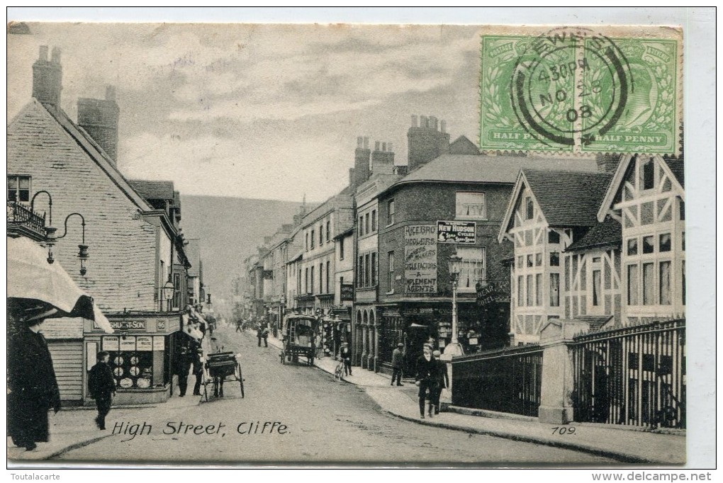 PHOTO CARD ENGLAND KENT ROCHESTER CLIFFE HIGH STREET 1908 Animation, Activities, Many Shops - Rochester