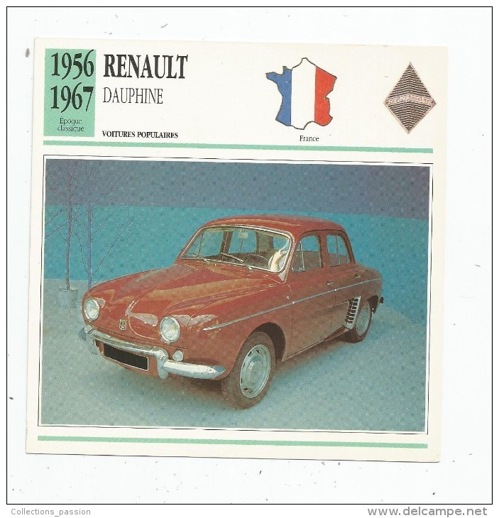 Fiche Illustrée , Automobile , Voitures Populaires , Edito-service , France , 1956/1967 , RENAULT , Dauphine - Auto's