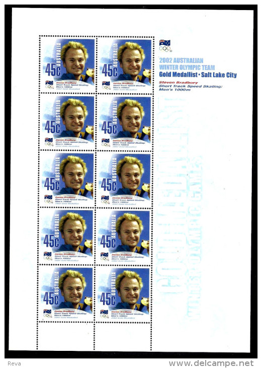 AUSTRALIA SPECIAL ISSUE OLYMPIC WINNERS SPORT M/S STEVEN BRADBURY ONLY SOLD IN YEAR BOOK2002 SG? READ DESCRIPTION !! - Mint Stamps