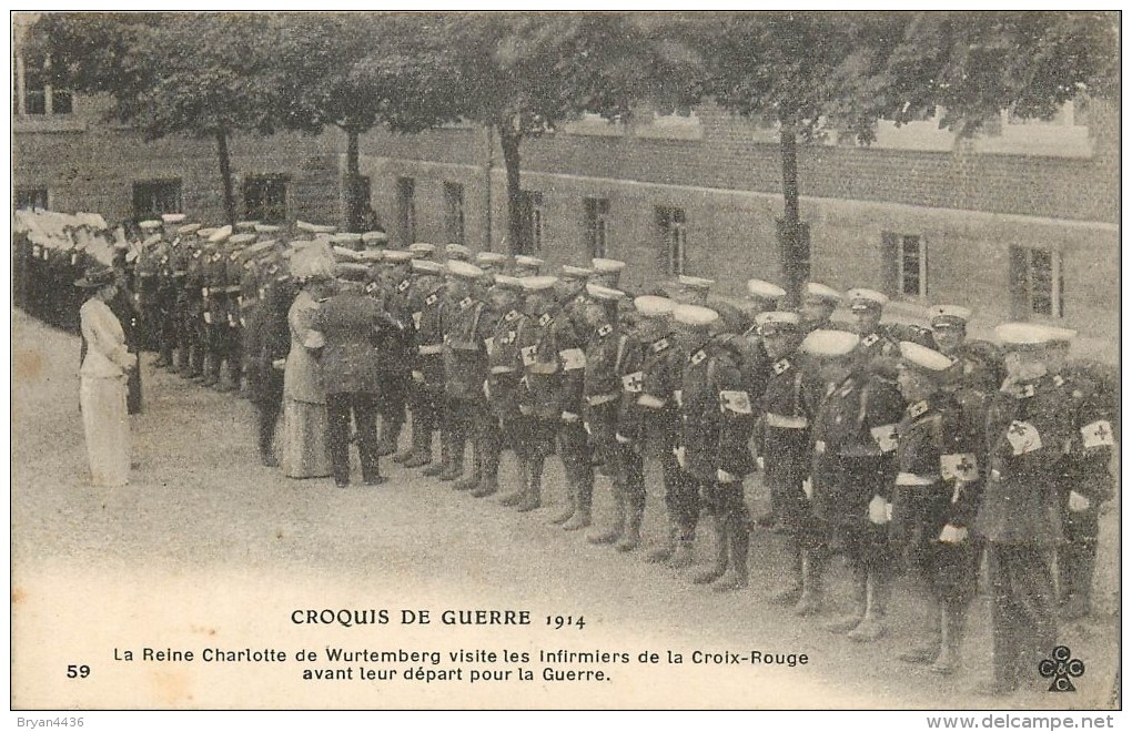 WW1 - La Reine Charlotte De Wurtemberg Visite Les Infirmiers De La Croix-Rouge - Cpa En Bon état. - War 1914-18