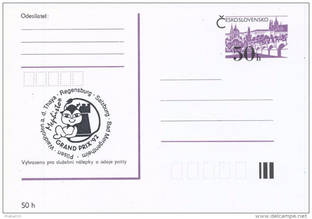 J0874 - Czechoslovakia / Postal Stationery (1992) International Chess Tournament Mephisto GRAND PRIX '92 (black) - Scacchi