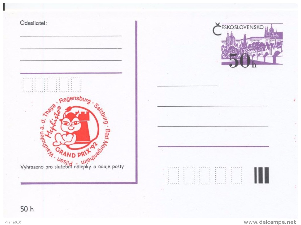 J0875 - Czechoslovakia / Postal Stationery (1992) International Chess Tournament Mephisto GRAND PRIX '92 (red) - Schaken