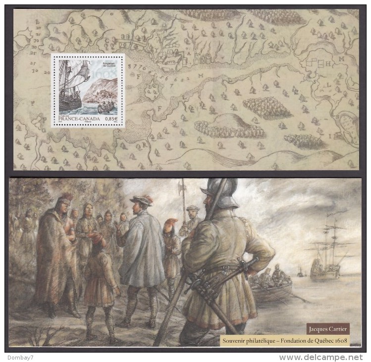 [2/6]  FRANCE CANADA 2008 JOINT ISSUE MNH  Souvenir Sheet, Bloc In A Special  Folder "JACQUES CARTIER" - Joint Issues