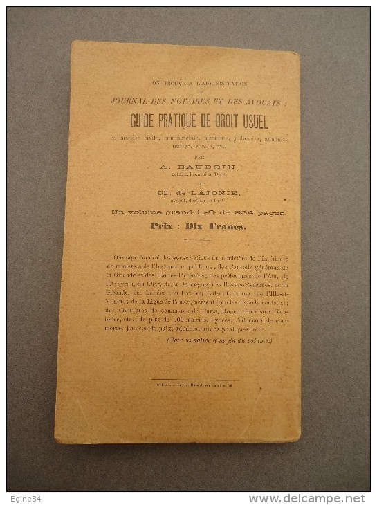 A. Baudoin - Traité Théorique Pratique Du CONTRAT De LOUAGE à Colonat Partiaire Ou BAIL A METAIRIE -  1890 - Droit
