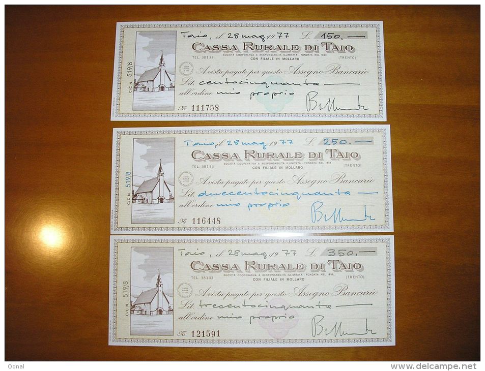 MINIASSEGNI SERIE Cassa Rurale Taio FDS( FORMATO LUNGO) - [10] Cheques Y Mini-cheques