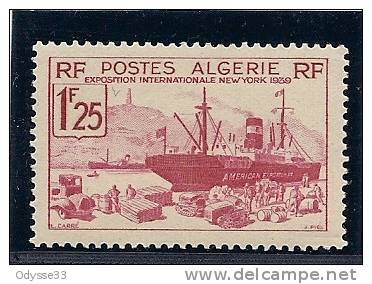 - A.1939 - ALGERIE - Y.T.n°156 - NEUF - 1f 25  - EXPO.  INTERNATION.  NEW YORK - Neufs