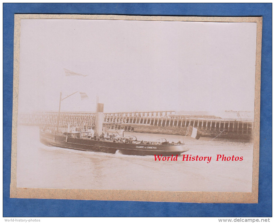 Photo Ancienne Avant 1900 - Port à Identifier - Bateau Vapeur De La Chambre De Commerce - Calais ? - Barche