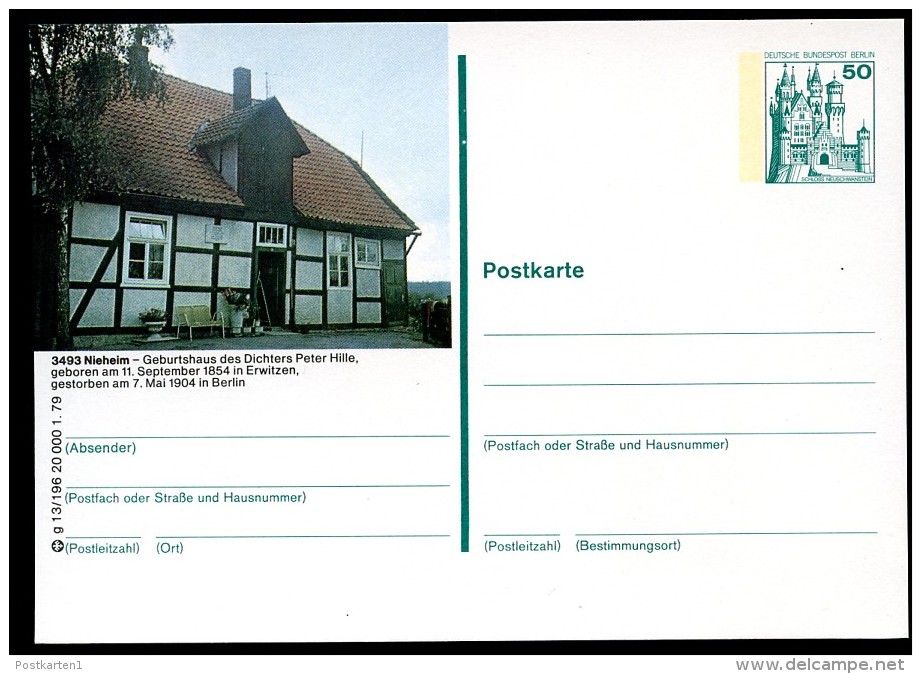 BERLIN P113 Bild-Postkarte Geburtshaus PETER HILLE Nieheim 1979 ** Kat 8,00 € - Postkarten - Ungebraucht