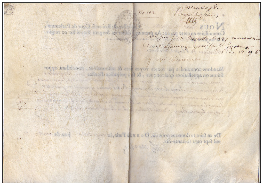 1770 Mandat De Poursuite à La Requete De Christophe Clement Messager à Nogent Sur Seine. Parchemin Original Ttb état. - Documents Historiques