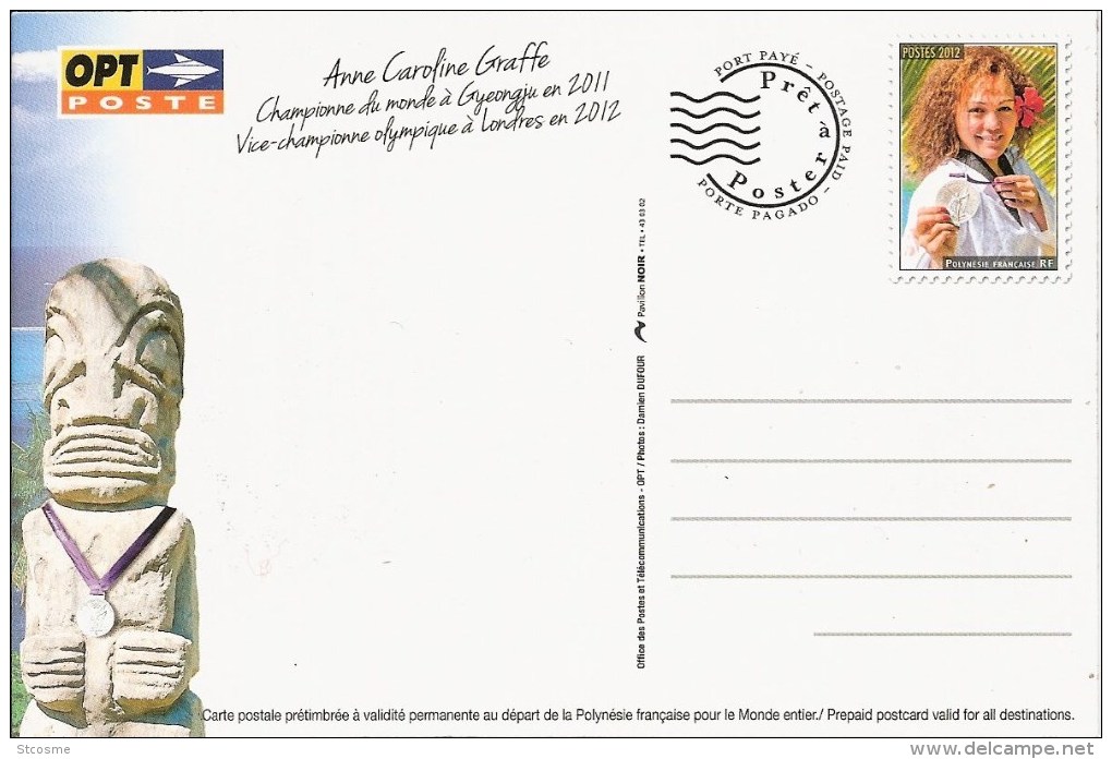 Entier / Stationery / PSC - Polynésie Française - Carte ACEP N°30 - état Neuf - Anne Caroline Graff, Médaillée JO 2012 - Interi Postali