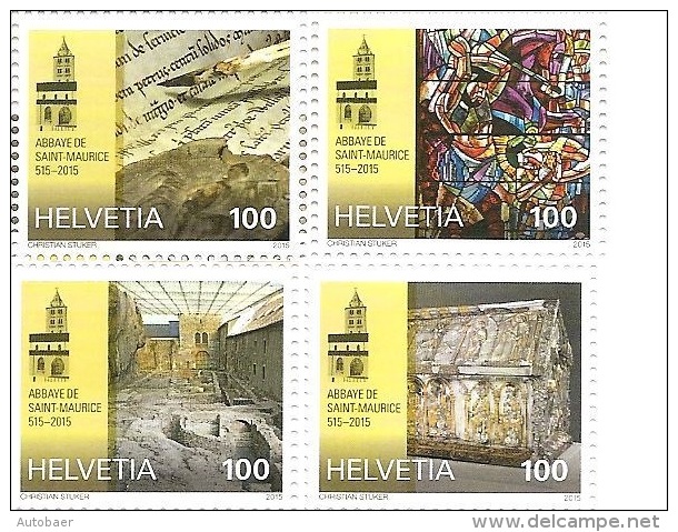 Schweiz Suisse Switzerland 2015 Michel 2375-78 1500 Jahre Abtei Saint-Maurice Postfrisch Mint Eckrand MNH Neuf ** - Ungebraucht