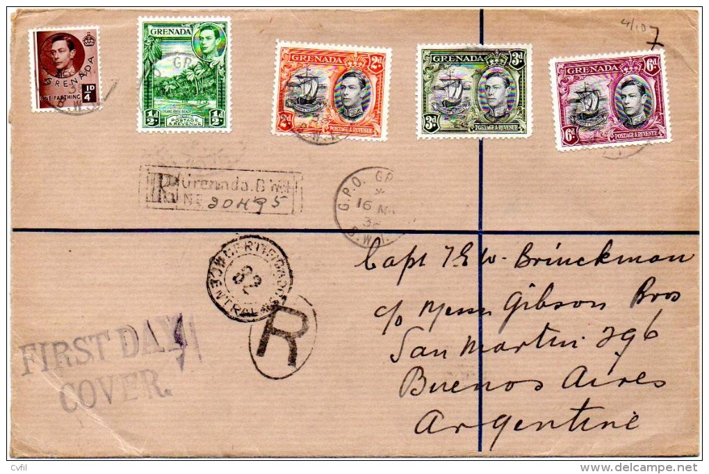 GRENADA 1938. Registered Cover From Grenada, BWI To Buenos Aires, Argentina - Grenada (...-1974)