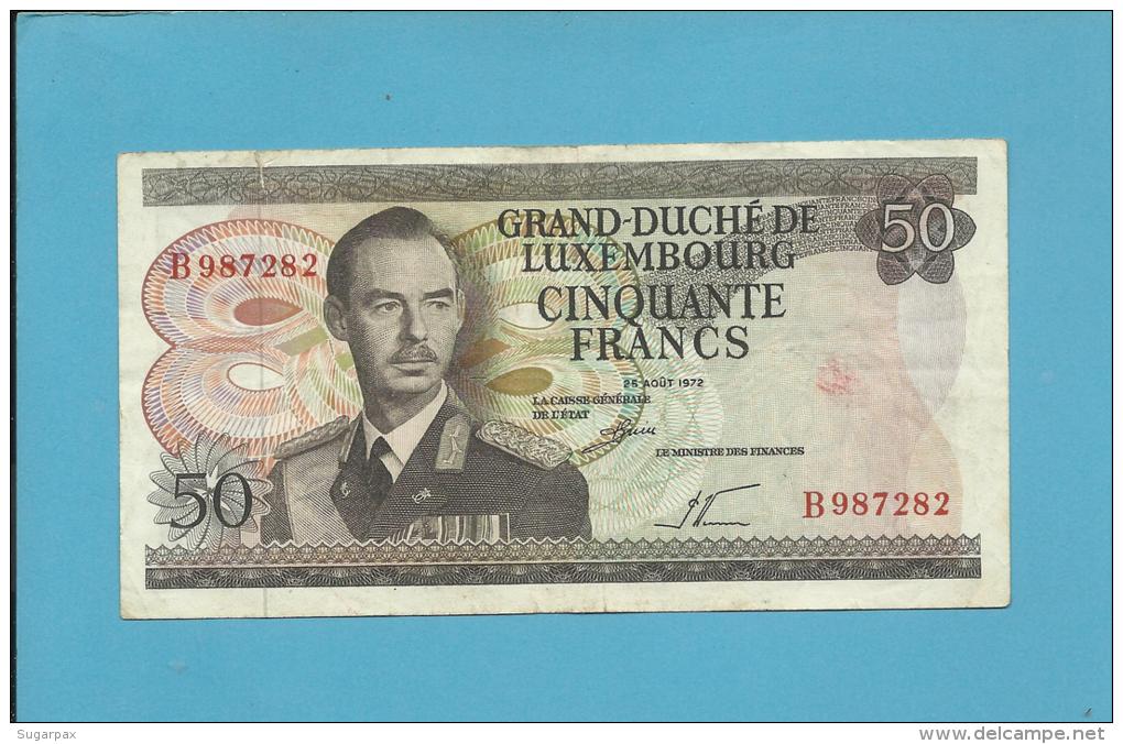 LUXEMBOURG - 50 Francs - 25.08.1972 - P 55.a - Grand Duke Jean - Sign.: LE MINISTRE DES FINANCES - 2 Scans - Luxembourg