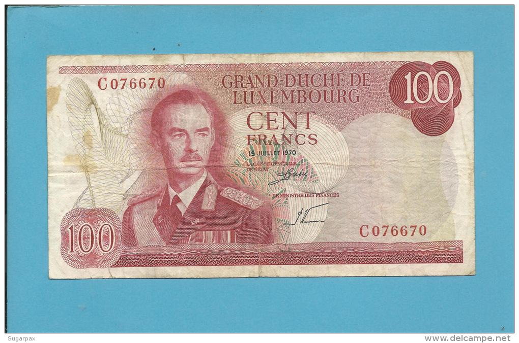 LUXEMBOURG - 100 Francs - 15.07.1970 - P 56 - Grand Duke Jean - RADAR Number CAPICUA - 2 Scans - Luxembourg