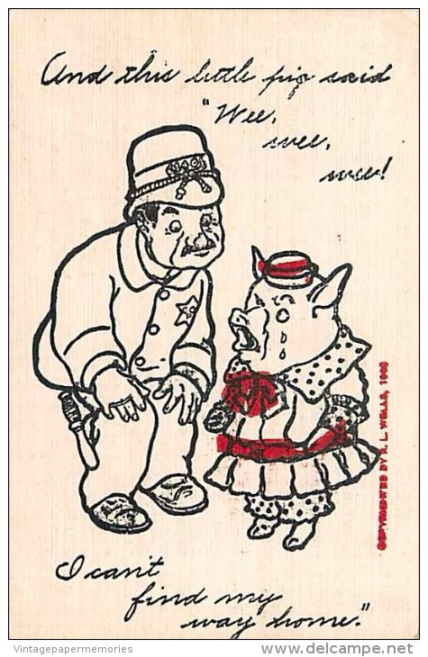 238709-Comic, RL Wells 1906, Dressed Pig With Police, "I Can't Find My Way Home" - Comicfiguren