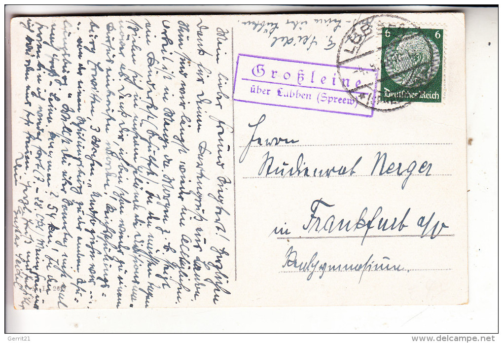 0-7550 LÜBBEN, Schloßportal, Landpoststempel "Großleine über Lübben (Spreew)", 1937 - Luebben (Spreewald)