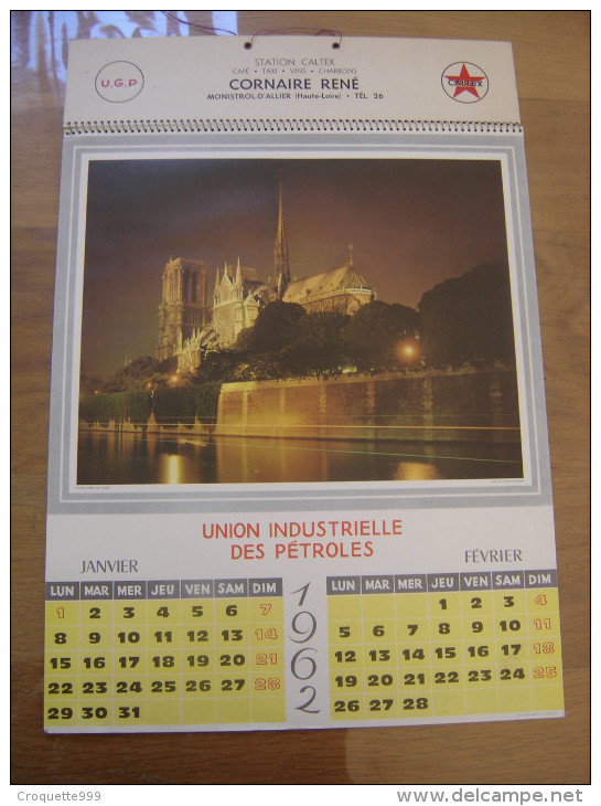 1962 Calendrier UNION INDUSTRIELLE DES PETROLES Vue De Notre Dame Paris By Night - Grossformat : 1961-70