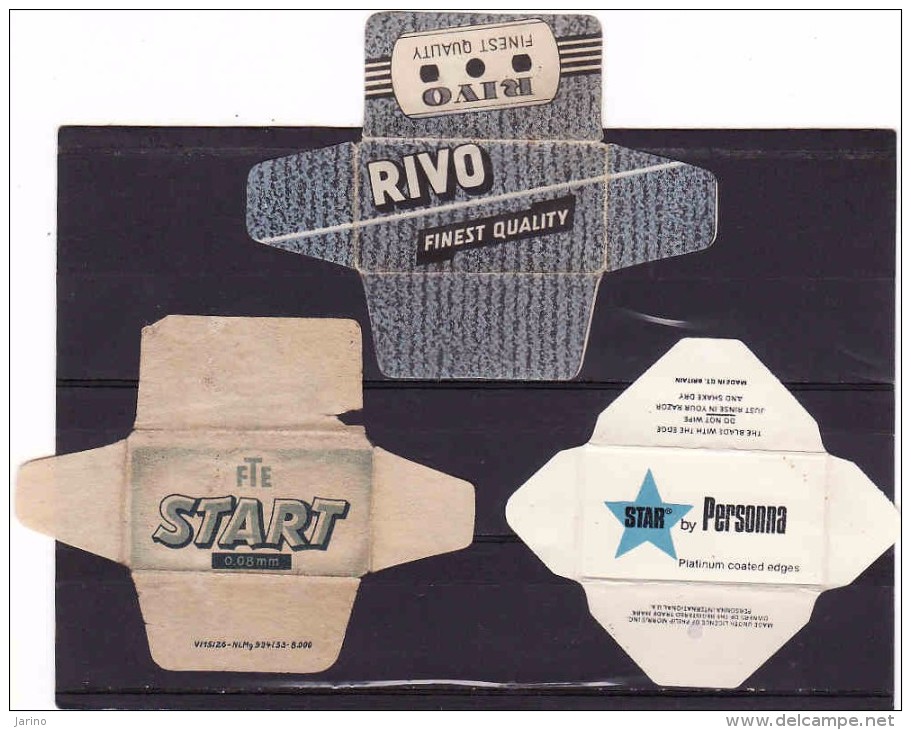 3 Old Razor Blade Wrappers-Rasierklinge Verpackungen-Enveloppeurs Lames De Rasoir-LAMETTA DA BARBA,Rivo,Star-Gr. Britain - Razor Blades
