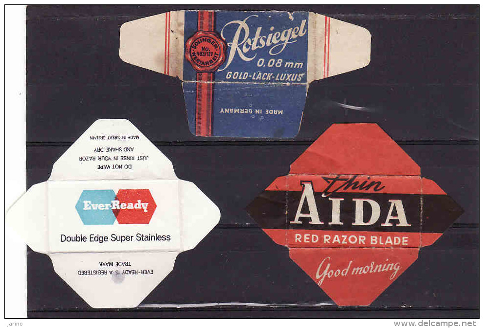 3razor Blade Wrappers-Rasierklinge Verpackungen-Enveloppeurs Lames De Rasoir-LAMETTA DA BARBA,Rotsiegel,EverReady,Aida - Scheermesjes