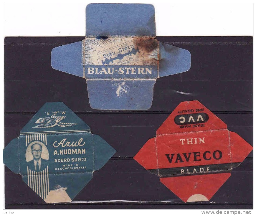 3old Razor Blade Wrappers-Rasierklinge Verpackungen-Enveloppeurs Lames De Rasoir-LAMETTA DA BARBA,Blau Stern,Azul,Vaveco - Scheermesjes