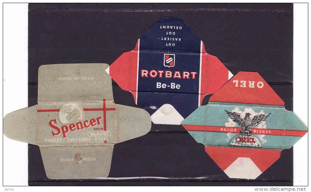 3razor Blade Wrappers-Rasierklinge Verpackungen-Enveloppeurs Lames De Rasoir-LAMETTA DA BARBA,Spencer-India,Rotbart,Orel - Lames De Rasoir