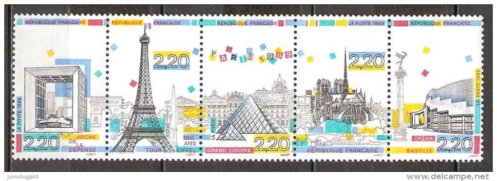 Timbre France Y&T N°2583A** Monuments De Paris (bande De 5 Timbres). Cote 6.00€ - Andere & Zonder Classificatie