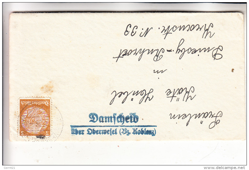 6532 OBERWESEL, Postgeschichte, Landpoststempel "Damscheid über Oberwesel (Bz. Koblenz), 1936 - Oberwesel