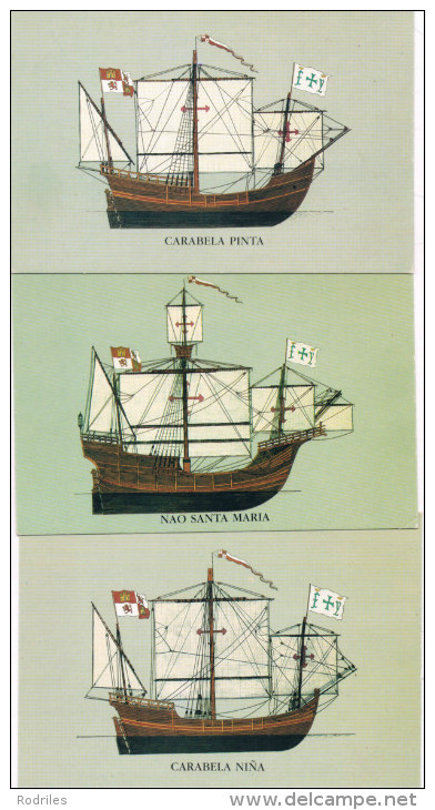 Tres Postales Con Las Carabelas De Colon - Otros & Sin Clasificación